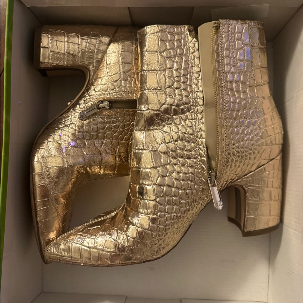 Sam Edelman Gold Croc-Embossed Hailey Ankle Boots